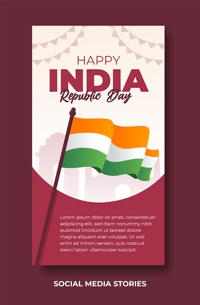 Vector ontwerpsjabloon voor platte sociale media-verhalen voor de viering van de dag van de republiek india