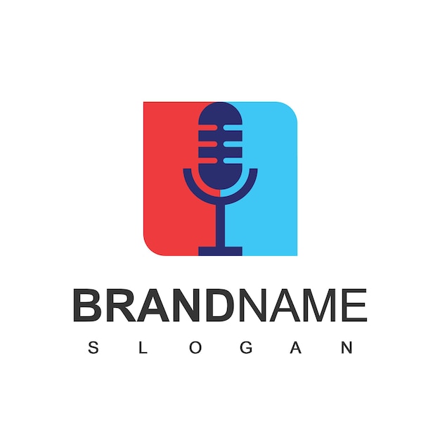Ontwerpsjabloon voor podcast-logo, ontwerp voor microfoonpictogram