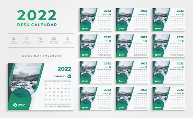 Ontwerpsjabloon voor schone bureaukalender