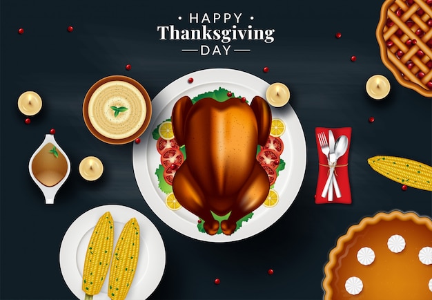 Ontwerpsjabloon voor Thanksgiving diner uitnodiging. Vector illustratie