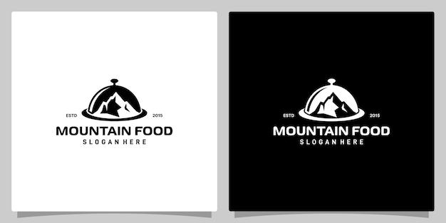 Ontwerpsjabloon voor voedsellogo's Logo gerecht eten met berg vectorontwerp Premium vector