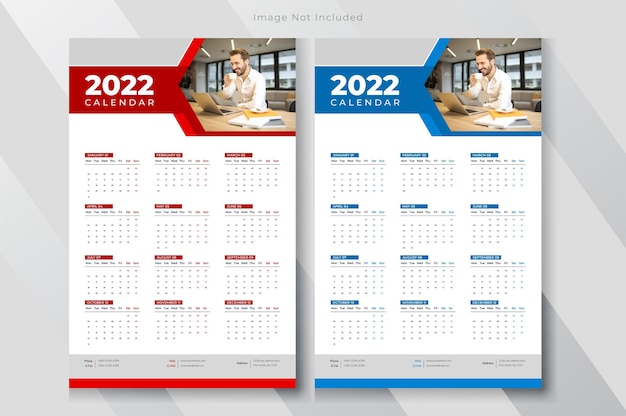 Ontwerpsjabloon voor wandkalender voor 2022