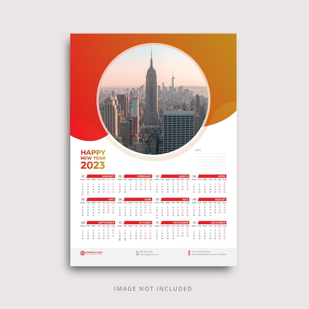 Ontwerpsjabloon voor wandkalender voor 2023