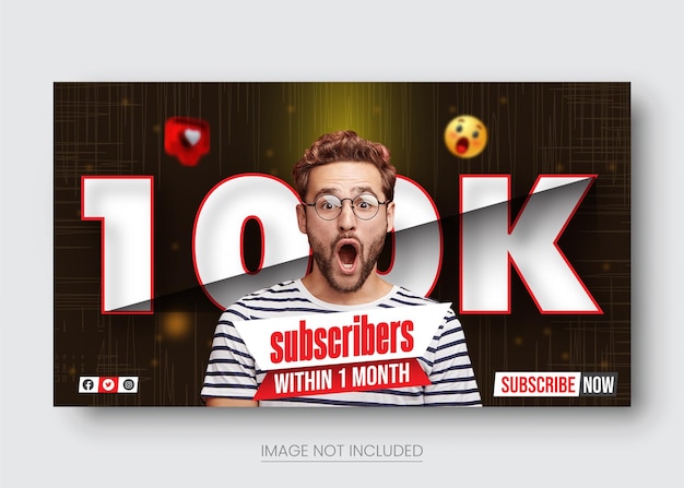 Ontwerpsjabloon voor YouTube-thumbnailvideo-omslag voor 100.000 abonnees