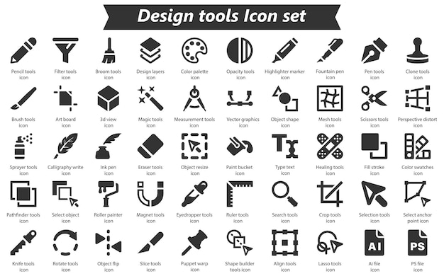 Ontwerptools Zwarte icoon set