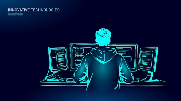 ontwikkelaar werkt computers back view programmeur coderen het zakelijke software ontwikkeling zwarte lijnen
