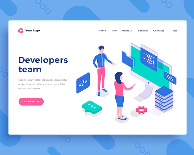 Ontwikkelaars team concept mensen communiceren met scherm en code