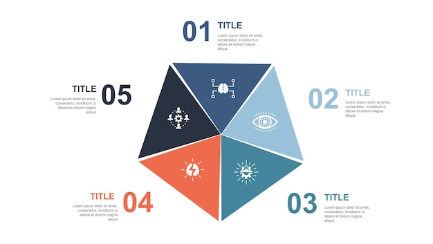 Ontwikkeling globale oplossing kennis investeerder economie pictogrammen Infographic lay-out ontwerpsjabloon Creatief presentatieconcept met 5 stappen