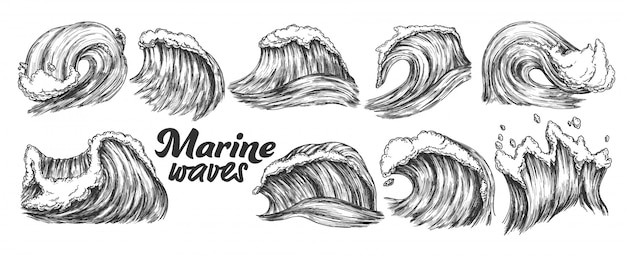 Ontworpen Sketch Splash Marine Wave Set