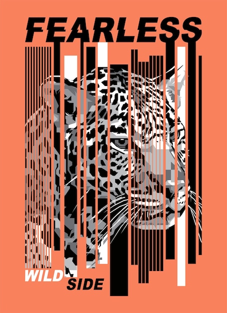 Onverschrokken luipaard abstracte glitch effect vector illustratie print