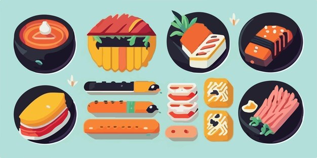 Onweerstaanbare schattigheid Kleurrijke vectorillustratie van een charmante sushi-set