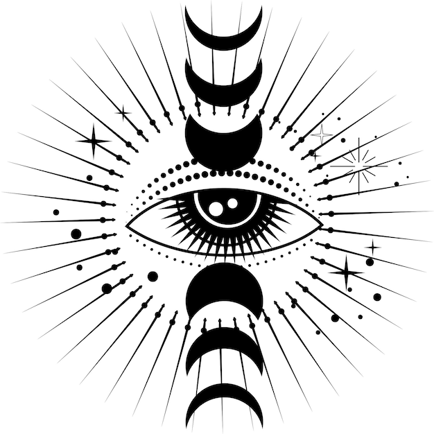 Oog Oogcontour Oogsymbool Mystieke symbolen Esoteriek Zon en maan
