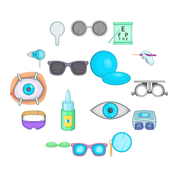 Vector oogarts iconen set, cartoon stijl