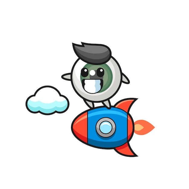 Oogbol mascotte karakter rijden op een raket, schattig stijlontwerp voor t-shirt, sticker, logo-element