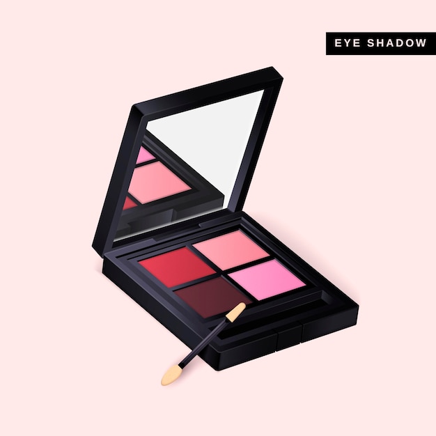 Oogschaduw, close-up kijken naar make-up product in 3d illustratie geïsoleerd op roze