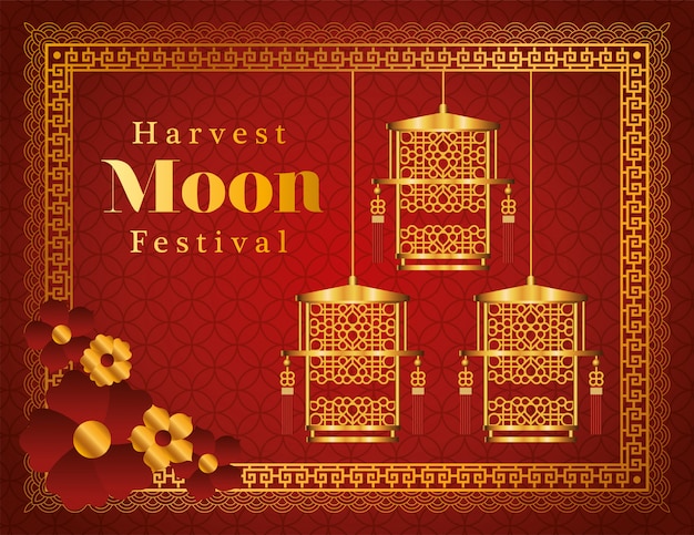 Oogstmaanfestival met gouden lantaarnsbloemen en lijst