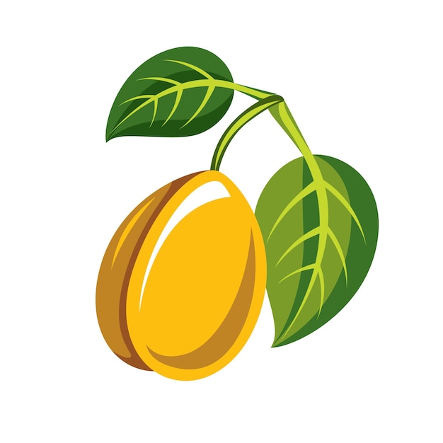 Oogstsymbool, enkel vectorfruit geïsoleerd. Enkele gele biologische zure citroen met groene bladeren, gezond voedsel idee ontwerp icoon.