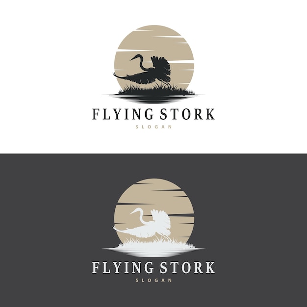 Ooievaar vogel Logo Heron gras en rivier ontwerp vector eenvoudige sjabloon illustratie