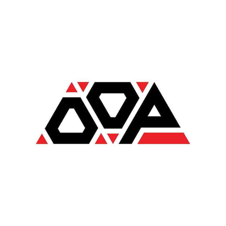 Vector oop 三角形字母標誌設計與三角形 oop三角形標誌設計單字 oop 三角形向量標誌模板與紅色 oop 三邊形標誌 簡單 優雅和豪華 oop 標誌