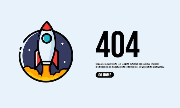 Oops 404 page interface design con illustrazione vettoriale del razzo