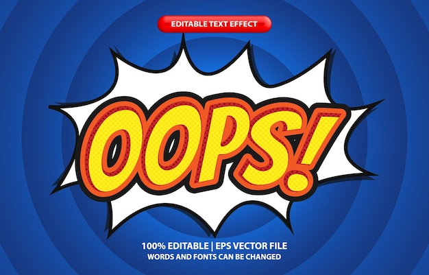 Oops bewerkbare tekst-effect sjabloon comic pop art cartoon tekst stijl