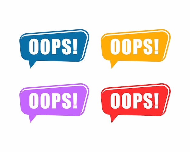 Oops set on speech bubble like big mistake icon flat trend modern oops or sudden issue logotype graphic web design element isolated on white background