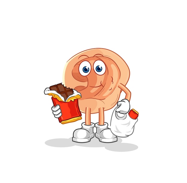 Oor eet chocolade mascotte cartoon vector