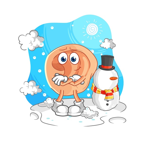 Oor in koude winter karakter cartoon mascotte vector