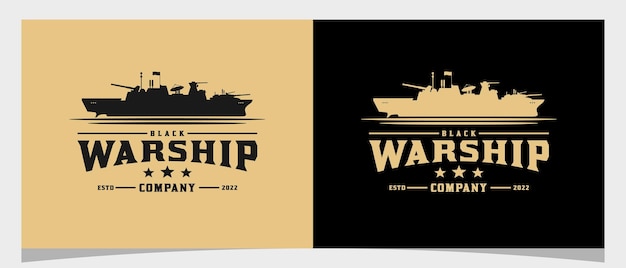 Oorlogsschip battle ship op de zee oceaan retro logo ontwerp