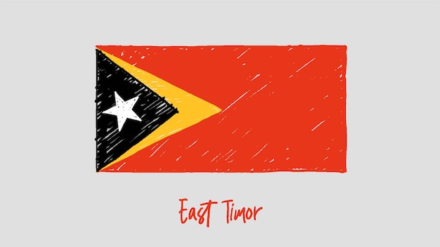 Oost-Timor Vlag Kleurpotlood of Marker Sketch Vector