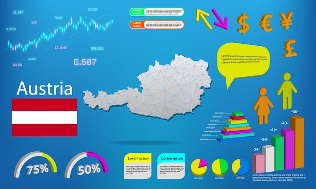 Oostenrijk kaart info grafische grafieken symbolen elementen en pictogrammen collectie gedetailleerde kaart van oostenrijk met hoogwaardige zakelijke infographic elementen