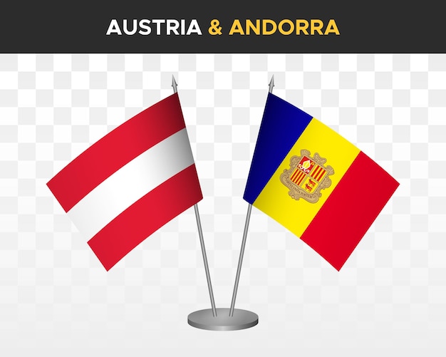 Oostenrijk vs Andorra bureauvlaggen mockup geïsoleerde 3d vector illustratie tafelvlaggen