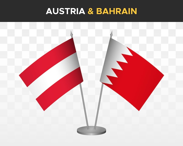 Oostenrijk vs bahrein bureau vlaggen mockup geïsoleerde 3d vector illustratie tafel vlaggen