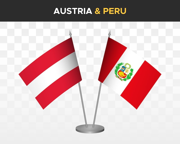 Oostenrijk vs Peru Bureauvlaggen mockup geïsoleerde 3d vector illustratie tafelvlaggen