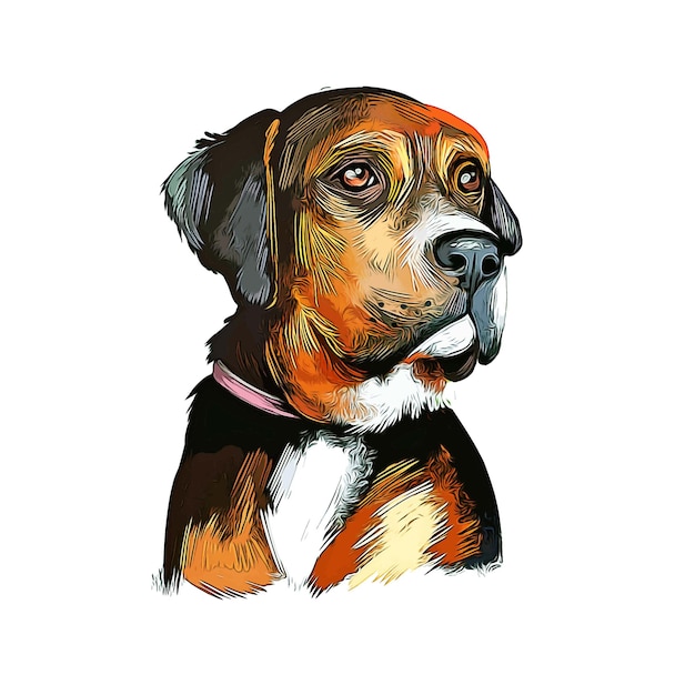 Oostenrijkse Black And Tan Hound Dog aquarel schets Hand getekende illustratie