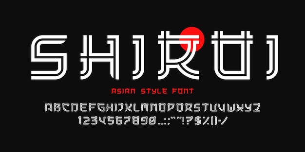 Oosterse Japanse lettertype Aziatische type of sushi restaurant lettertype Chinese stijl tekens vector alfabet Japanse stijl typografie lettertype letters in Aziatische hiëroglief oosterse gezet of Japans script