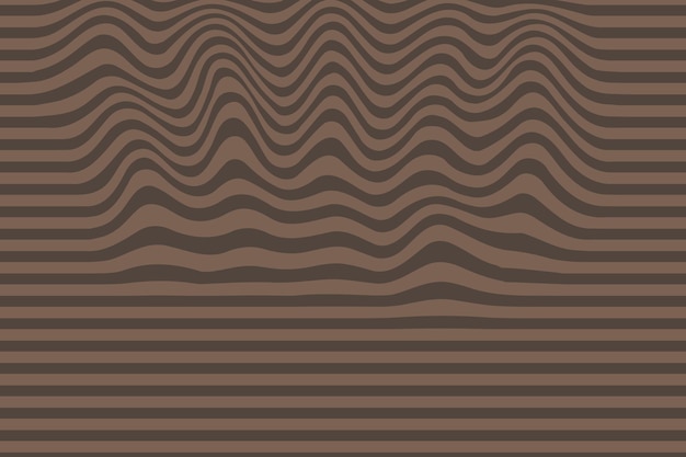 Op art brown distorted ripple wave lines vector background Optical illusion fluid stripes