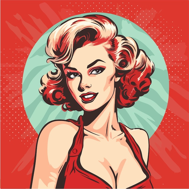 Vector op-art pinup girl retro kleurstijl komische glamour prachtige abstracte kleurrijke dame