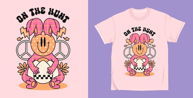 Op de jacht 90's Retro Easter groovy cartoon T-shirt ontwerp