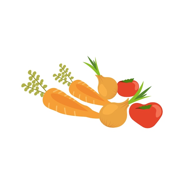 Op een witte achtergrond wortelen, tomaten en uien