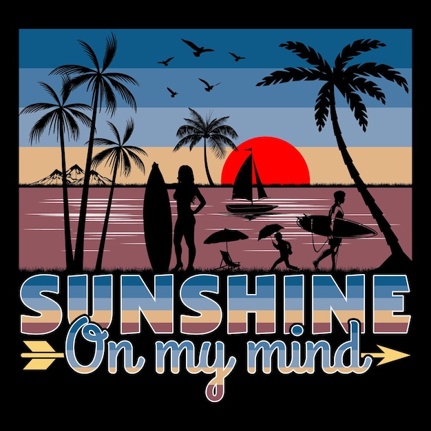 Vector op mijn gedachten surfen beach sunshine sunset zomer sublimatie t-shirt design