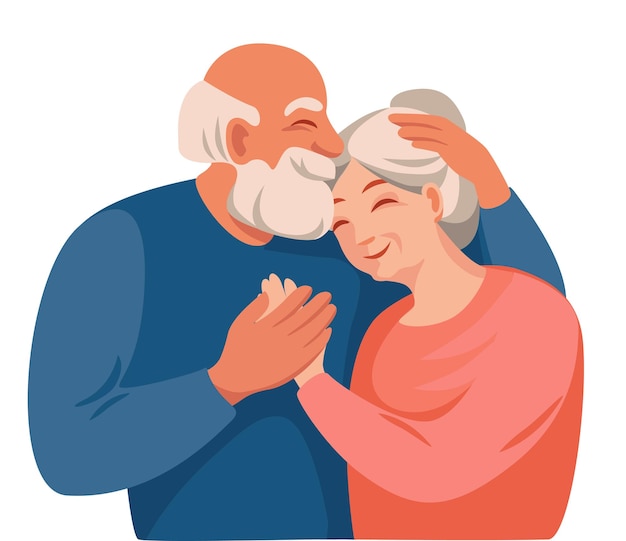 Opa en oma omhelzen oudere mensen zijn gelukkig samen