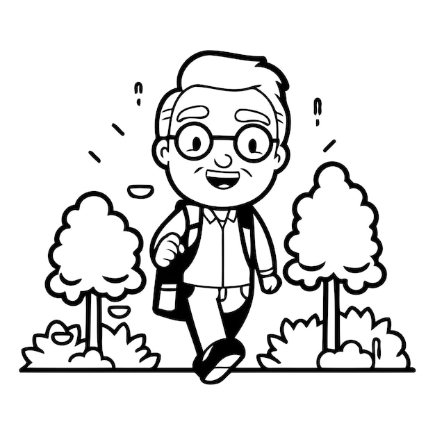 Opa loopt in het park Vector Cartoon IllustrationAAA