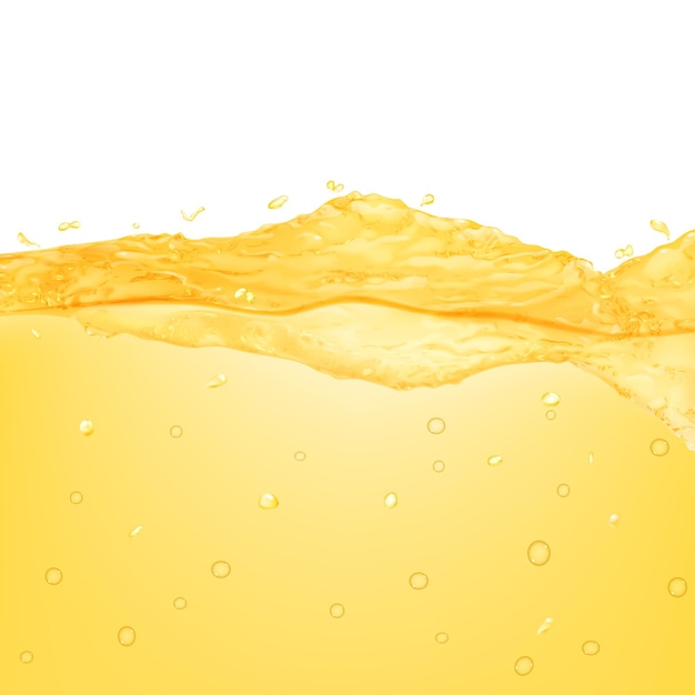 Vector opaque water wave with drops and bubbles in yellow colors, isolated on white background