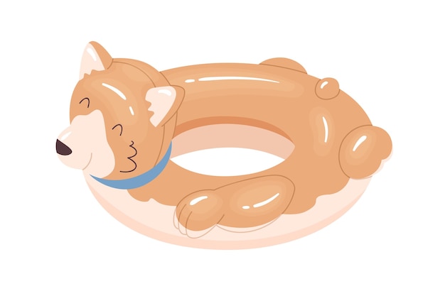 Opblaasbare rubberen ring in de vorm van een hond om in het water te zwemmen. Corgi-speelgoed voor zwembad en zee. Platte vectorillustratie van grappig glanzend kinderobject geïsoleerd op witte achtergrond.