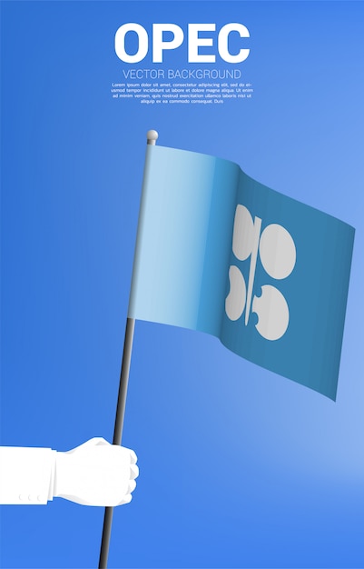 벡터 사업가 손에 opec 플래그입니다. 석유 및 석유 화학 사업에 대한 배경.