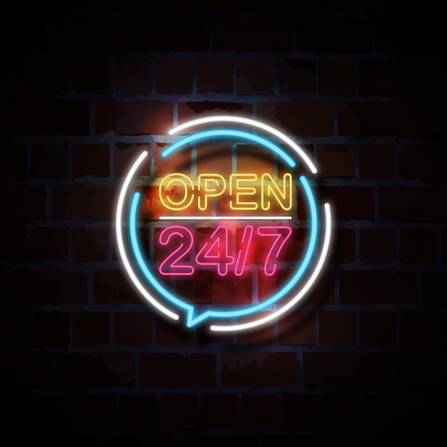 Aperto 24/7 illustrazione di insegna al neon