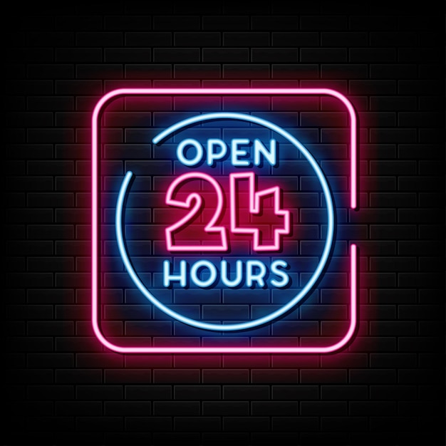 Vector open 24 hours neon sign neon symbol