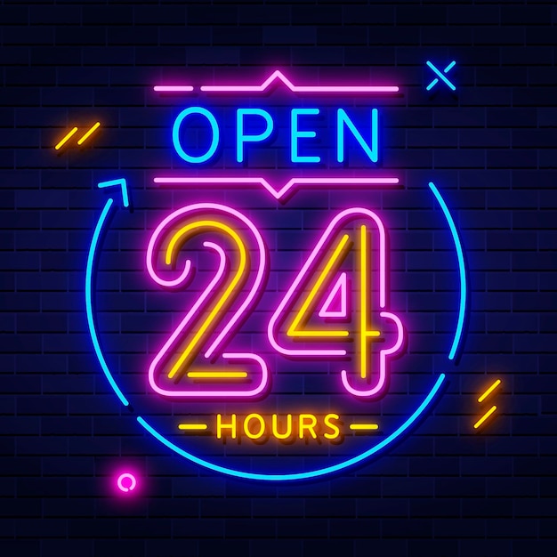 Open 24 hours neon sign