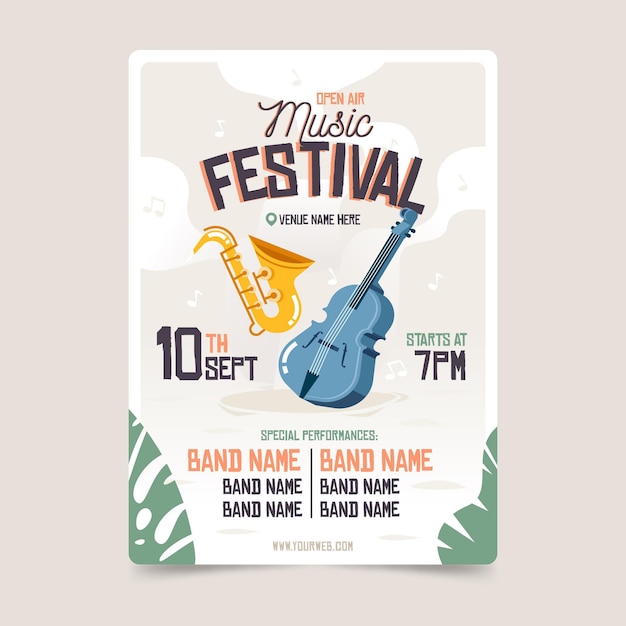Шаблон плаката музыкального фестиваля под открытым небом